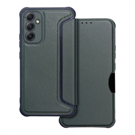 Samsung Galaxy A34 Portefeuilles Razor Book Fibre de carbone, Modèle de carbone  Vert foncé