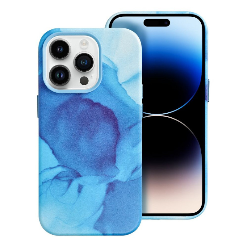 Apple iPhone 14 Pro Coque Leather Mag Cover Élégant  MagSAFE  Éclaboussure bleue