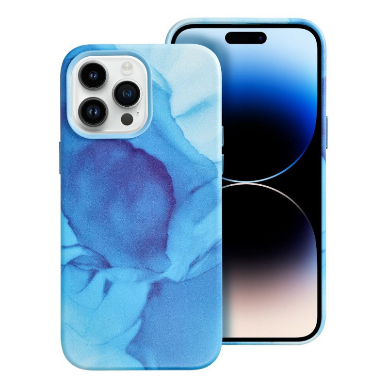 Apple iPhone 14 Pro Max Coque Leather Mag Cover Élégant  MagSAFE  Éclaboussure bleue
