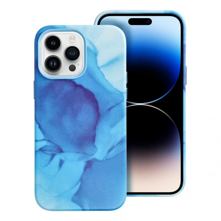 Apple iPhone 14 Pro Max Coque Leather Mag Cover Élégant  MagSAFE  Éclaboussure bleue