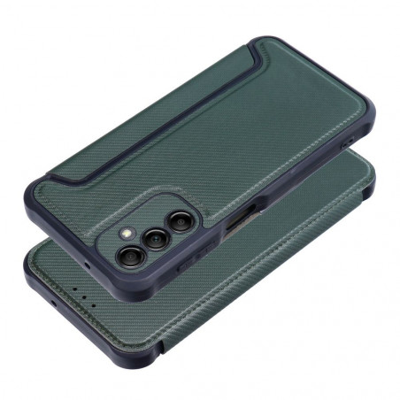 Samsung Galaxy A14 LTE Portefeuilles Razor Book Fibre de carbone, Modèle de carbone  Vert foncé