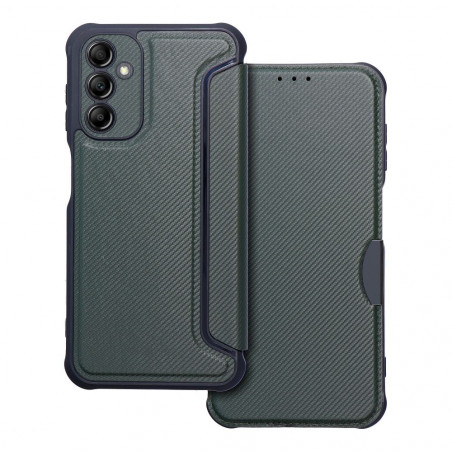 Samsung Galaxy A14 5G Portefeuilles Razor Book Fibre de carbone, Modèle de carbone  Vert foncé