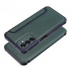 Samsung Galaxy A14 5G Portefeuilles Razor Book Fibre de carbone, Modèle de carbone  Vert foncé