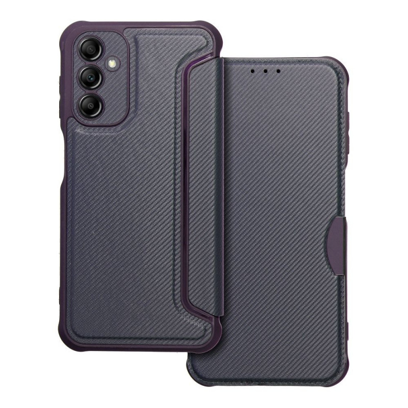 Samsung Galaxy A14 LTE Portefeuilles Razor Book Fibre de carbone, Modèle de carbone  Bleu