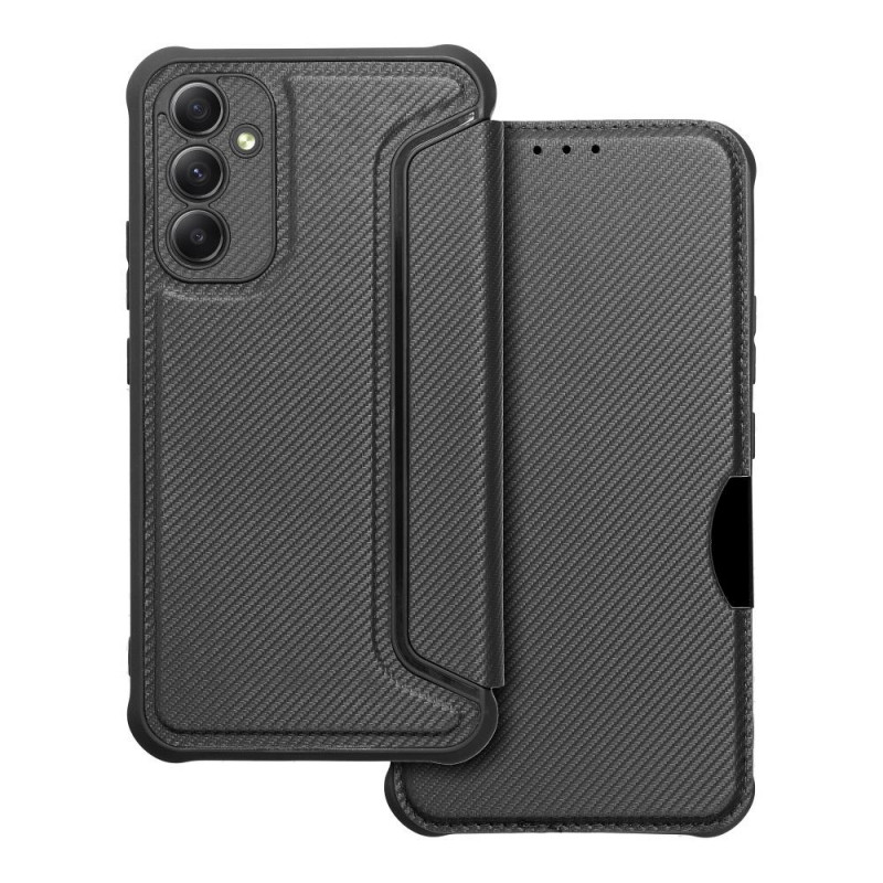 Samsung Galaxy A34 Portefeuilles Razor Book Fibre de carbone, Modèle de carbone  Noir