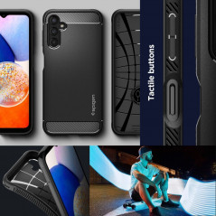 Samsung Galaxy A14 LTE Coque Spigen Armor Fibre de carbone, Élégant  Noir