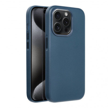 Apple iPhone 15 Pro Coque Leather Mag Cover Élégant  MagSAFE  Bleu indigo
