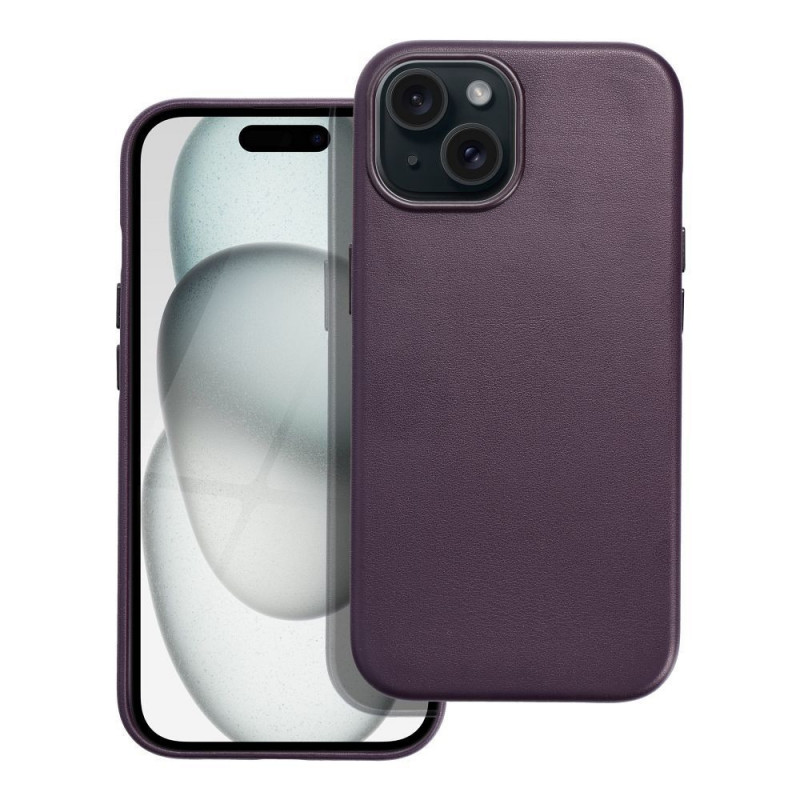 Apple iPhone 15 Coque Leather Mag Cover Élégant  MagSAFE  Violet foncé