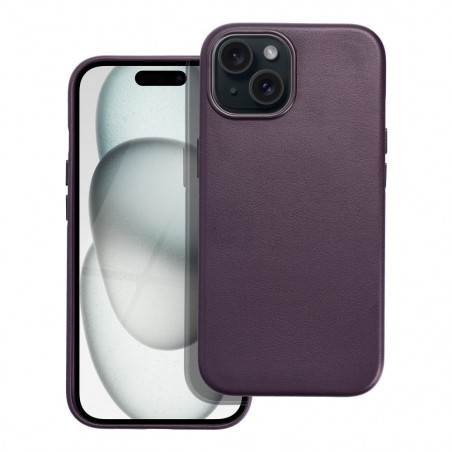 Apple iPhone 15 Coque Leather Mag Cover Élégant  MagSAFE  Violet foncé