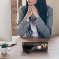 Apple iPhone 15 Plus Coque LEATHER Case Kickstand Noir