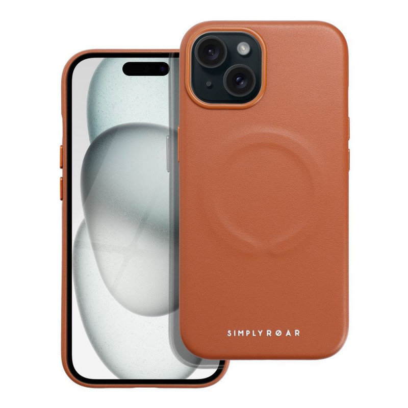 Apple iPhone 15 Coque Roar Leather Mag Élégant  MagSAFE  Brun