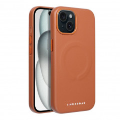 Apple iPhone 15 Coque Roar Leather Mag Élégant  MagSAFE  Brun
