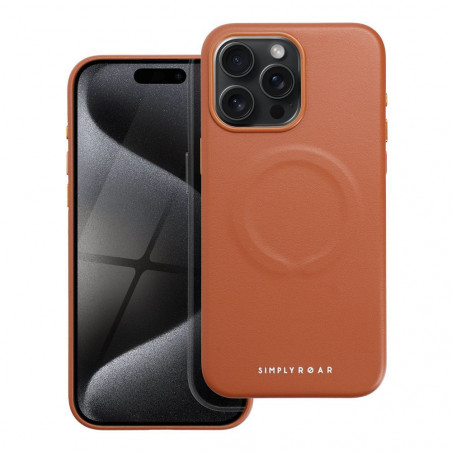Apple iPhone 15 Pro Max Coque Roar Leather Mag Élégant  MagSAFE  Brun