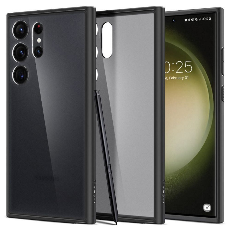 Samsung Galaxy S23 Ultra 5G Coque Spigen Ultra Hybrid Clair comme du cristal  Noir givré