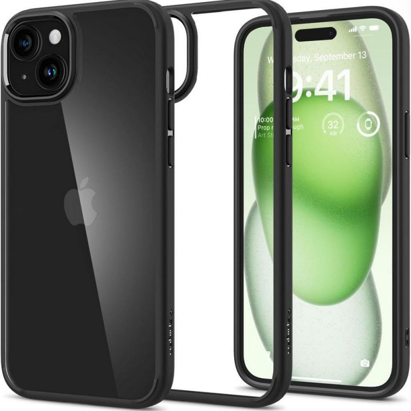 Apple iPhone 15 Plus Coque Spigen Ultra Hybrid Clair comme du cristal  Noir mat