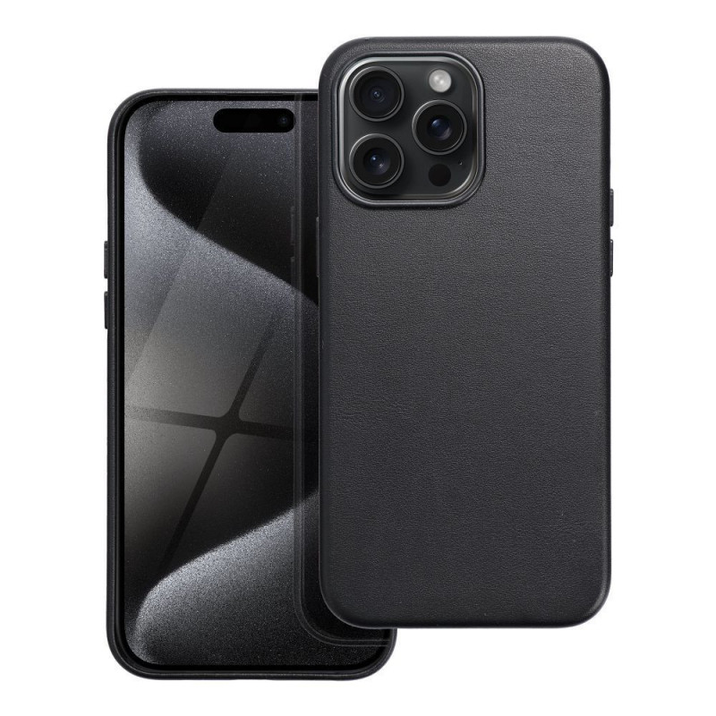 Apple iPhone 15 Pro Max Coque Leather Mag Cover Élégant  MagSAFE  Noir