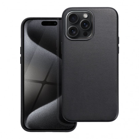 Apple iPhone 15 Pro Max Coque Leather Mag Cover Élégant  MagSAFE  Noir
