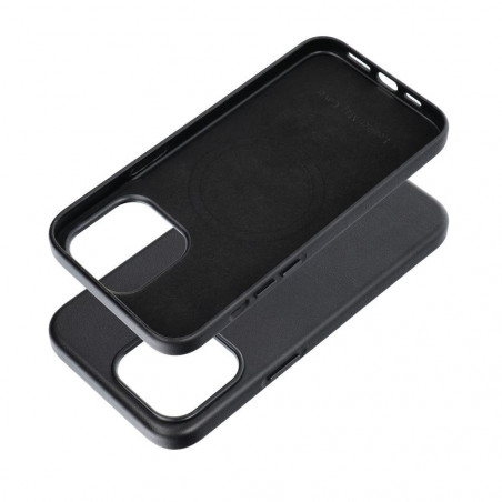 Apple iPhone 15 Pro Max Coque Leather Mag Cover Élégant  MagSAFE  Noir