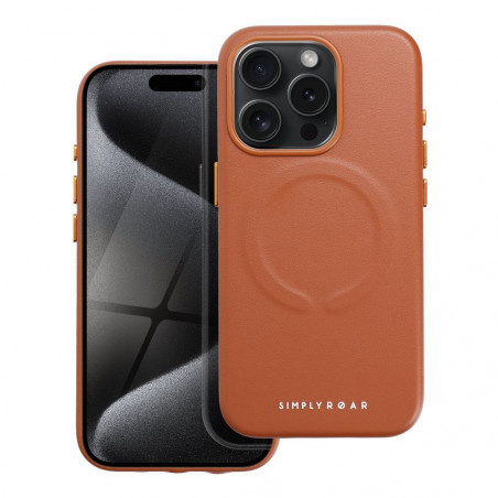 Apple iPhone 15 Pro Coque Roar Leather Mag Élégant  MagSAFE  Brun