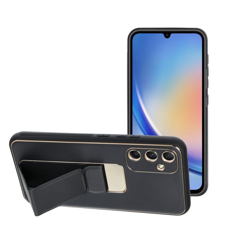 Samsung Galaxy A34 Coque LEATHER Case Kickstand Noir