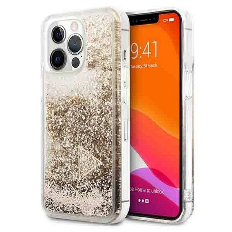 Apple iPhone 14 Pro Max Coque Guess Liquide Glitter Charms Élégant  Or