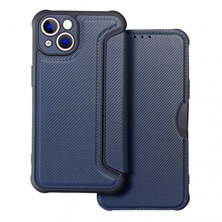 Apple iPhone 13 Portefeuilles Razor Book Fibre de carbone, Modèle de carbone  Bleu