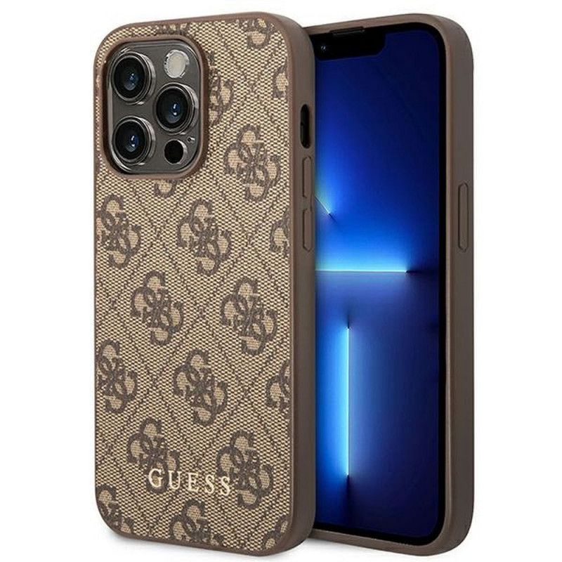 Apple iPhone 14 Pro Coque Guess 4G Gold Logo Élégant  Brun