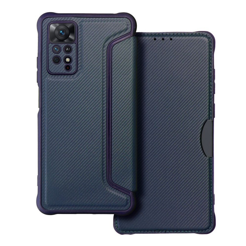 XIAOMI Redmi Note 11 Pro 5G Portefeuilles Razor Book Fibre de carbone, Modèle de carbone  Bleu