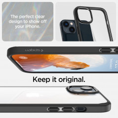 Apple iPhone 14 Plus Coque Spigen Ultra Hybrid Clair comme du cristal  Noir mat