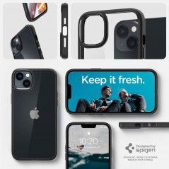 Apple iPhone 14 Plus Coque Spigen Ultra Hybrid Clair comme du cristal  Noir mat