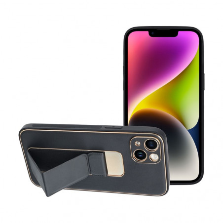 Apple iPhone 14 Plus Coque LEATHER Case Kickstand Noir