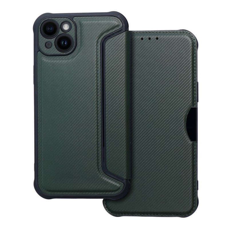 Apple iPhone 14 Plus Portefeuilles Razor Book Fibre de carbone, Modèle de carbone Vert foncé Apple iPhone 14 Plus Portefeuilles Razor Book Fibre de carbone, Modèle de carbone Vert foncé