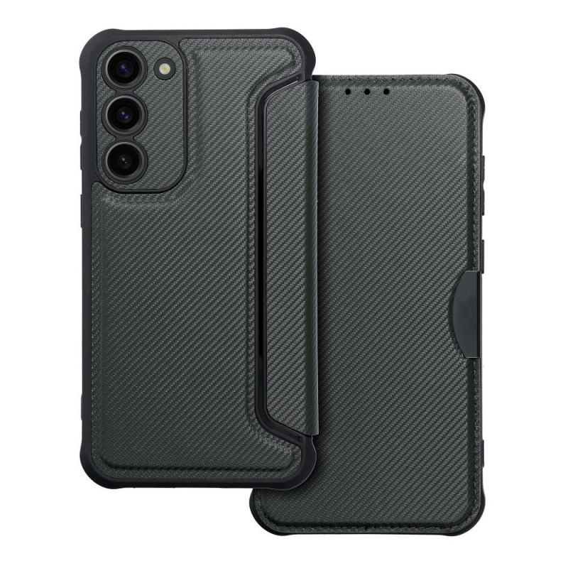Samsung Galaxy S23 Plus 5G Portefeuilles Razor Book Fibre de carbone, Modèle de carbone  Noir