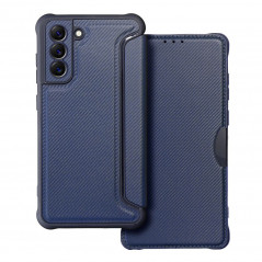 Samsung Galaxy S21 FE 5G Portefeuilles Razor Book Fibre de carbone, Modèle de carbone  Bleu