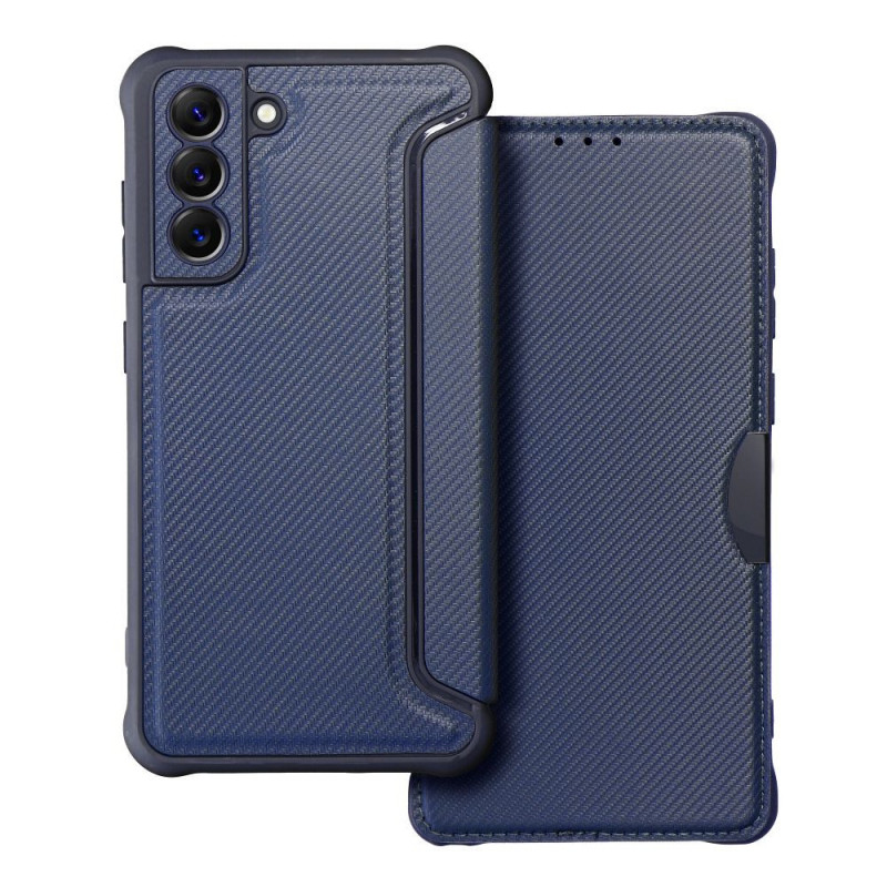 Samsung Galaxy S21 FE 5G Portefeuilles Razor Book Fibre de carbone, Modèle de carbone Bleu Samsung Galaxy S21 FE 5G Portefeuilles Razor Book Fibre de carbone, Modèle de carbone Bleu