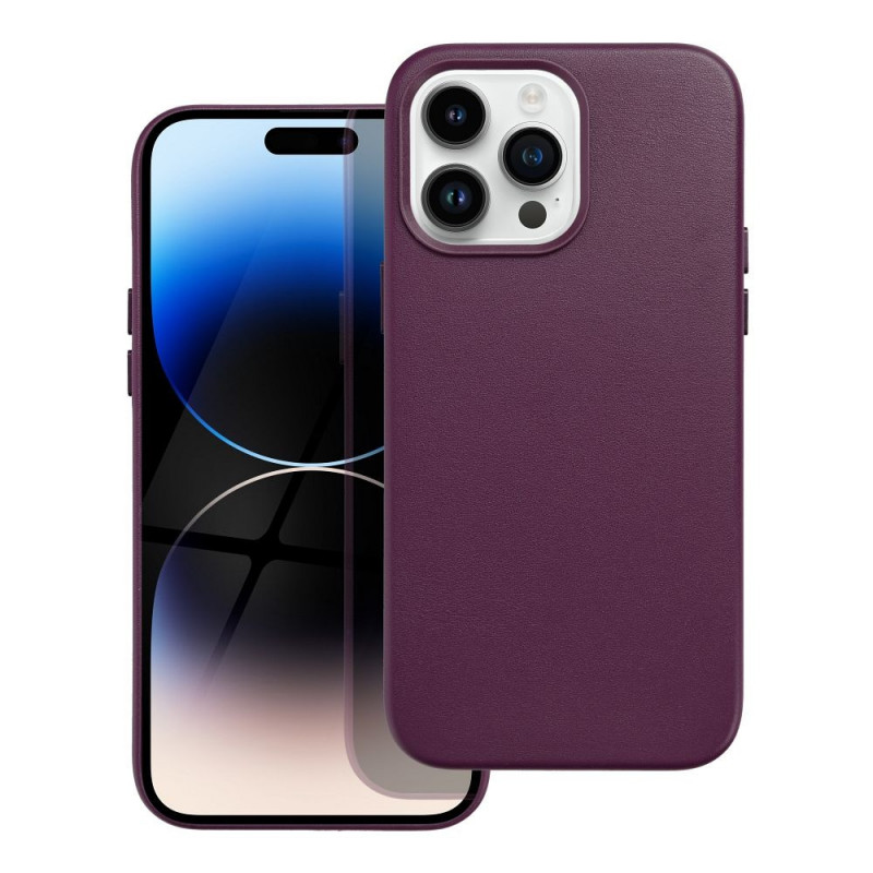 Apple iPhone 14 Pro Max Coque Leather Mag Cover Élégant  MagSAFE  Violet foncé