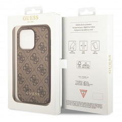 Apple iPhone 14 Pro Max Coque Guess 4G Gold Logo Élégant  Brun