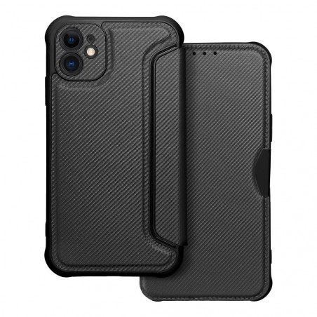 Apple iPhone 11 Portefeuilles Razor Book Fibre de carbone, Modèle de carbone  Noir