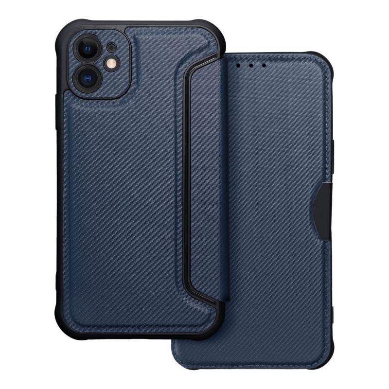 Apple iPhone 11 Portefeuilles Razor Book Fibre de carbone, Modèle de carbone  Bleu