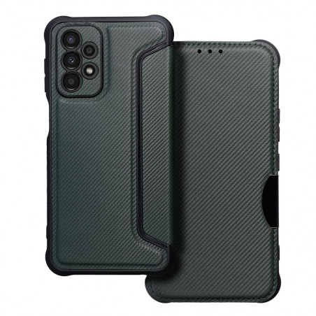 Samsung Galaxy A23 5G Portefeuilles Razor Book Fibre de carbone, Modèle de carbone  Vert foncé