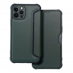 Apple iPhone 12 Pro Portefeuilles Razor Book Fibre de carbone, Modèle de carbone  Vert foncé