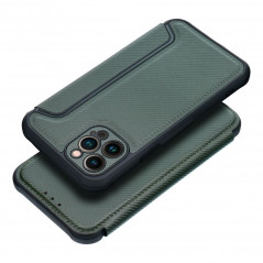 Apple iPhone 12 Pro Portefeuilles Razor Book Fibre de carbone, Modèle de carbone  Vert foncé