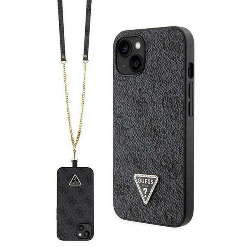 Apple iPhone 13 Coque Guess Metal Logo Starss Crossbody Élégant  Noir