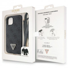 Apple iPhone 13 Coque Guess Metal Logo Starss Crossbody Élégant  Noir