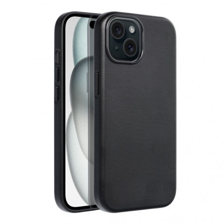 Apple iPhone 15 Coque Leather Mag Cover Élégant  MagSAFE  Noir