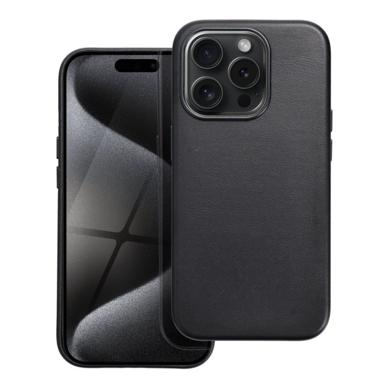 Apple iPhone 15 Pro Coque Leather Mag Cover Élégant  MagSAFE  Noir