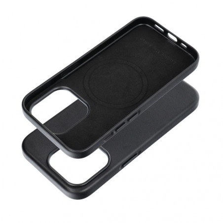 Apple iPhone 15 Pro Coque Leather Mag Cover Élégant  MagSAFE  Noir