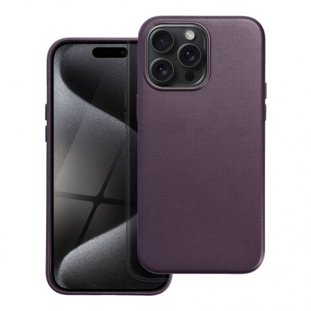 Apple iPhone 15 Pro Max Coque Leather Mag Cover Élégant  MagSAFE  Violet foncé
