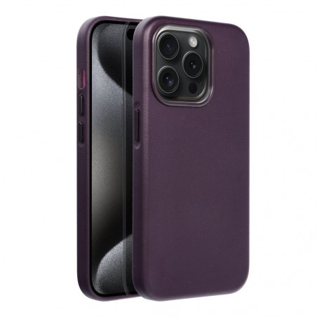 Apple iPhone 15 Pro Coque Leather Mag Cover Élégant  MagSAFE  Violet foncé
