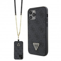 Apple iPhone 12 Coque Guess Metal Logo Starss Crossbody Élégant  Noir